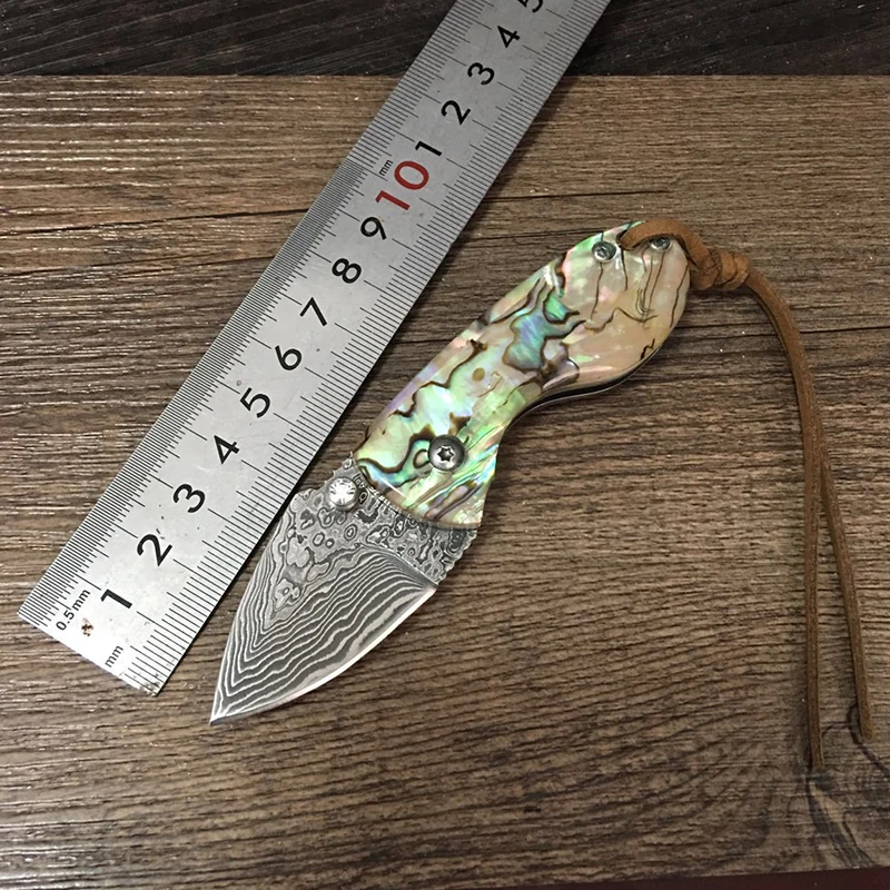 

Color Shell Damascus Folding Knife Outdoor Sharp Knife Gift Collection Knifes