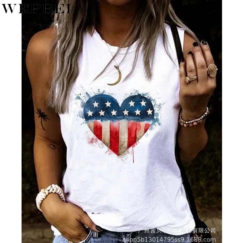 

WEPBEL Fashion O-Neck Vest Women's Casual Printed Slim Vest Summer Sleeveless Pullover Vest Top