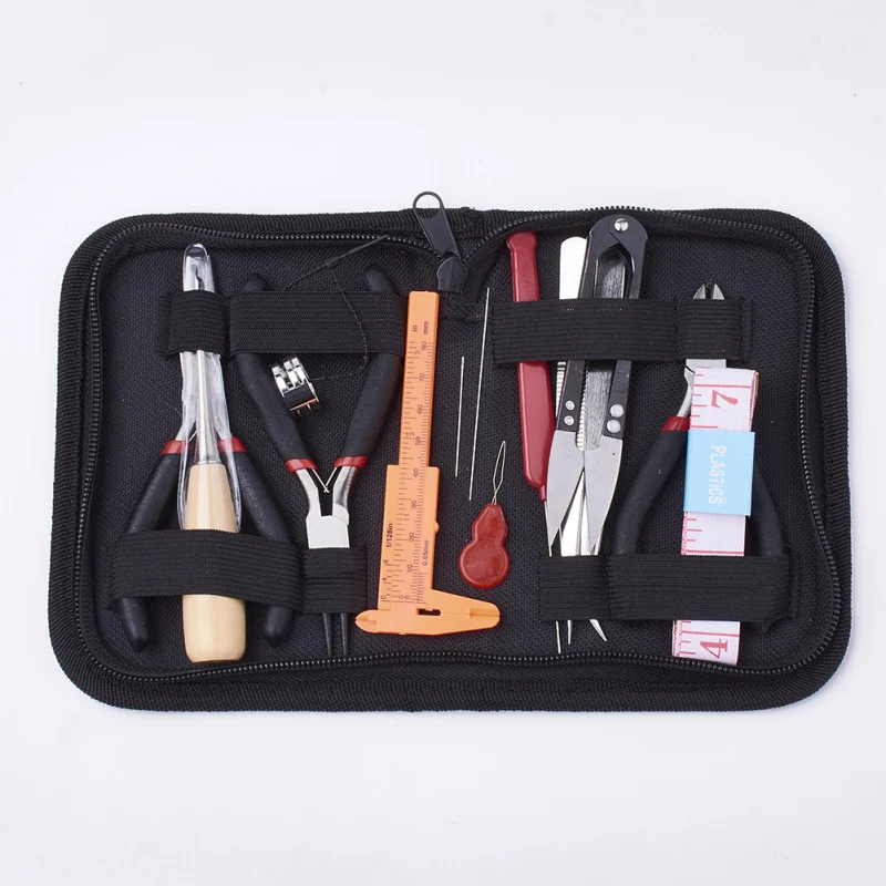 set with bag DIY Ювелирные наборы инструментов плоскогубцы ножницы Бисероплетение пинцеты булавки латунные кольца крючком крюковые иглы рулетка штангенциркуль - Цвет: set with bag