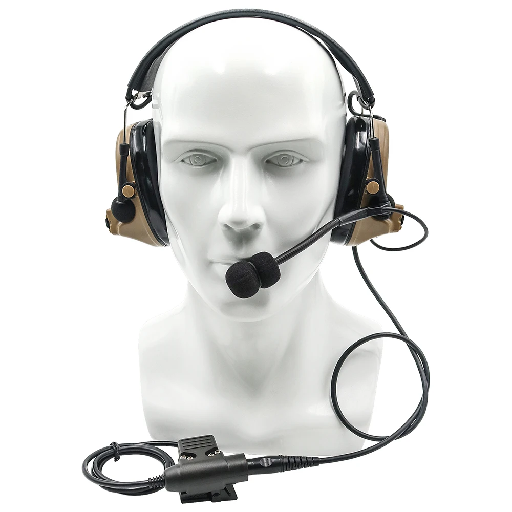 Tactical COMTAC II Airsoft Military Headset Pickup Noise Reduction Headphone Shooting Hunting Hearing Protection DE with U94 ptt