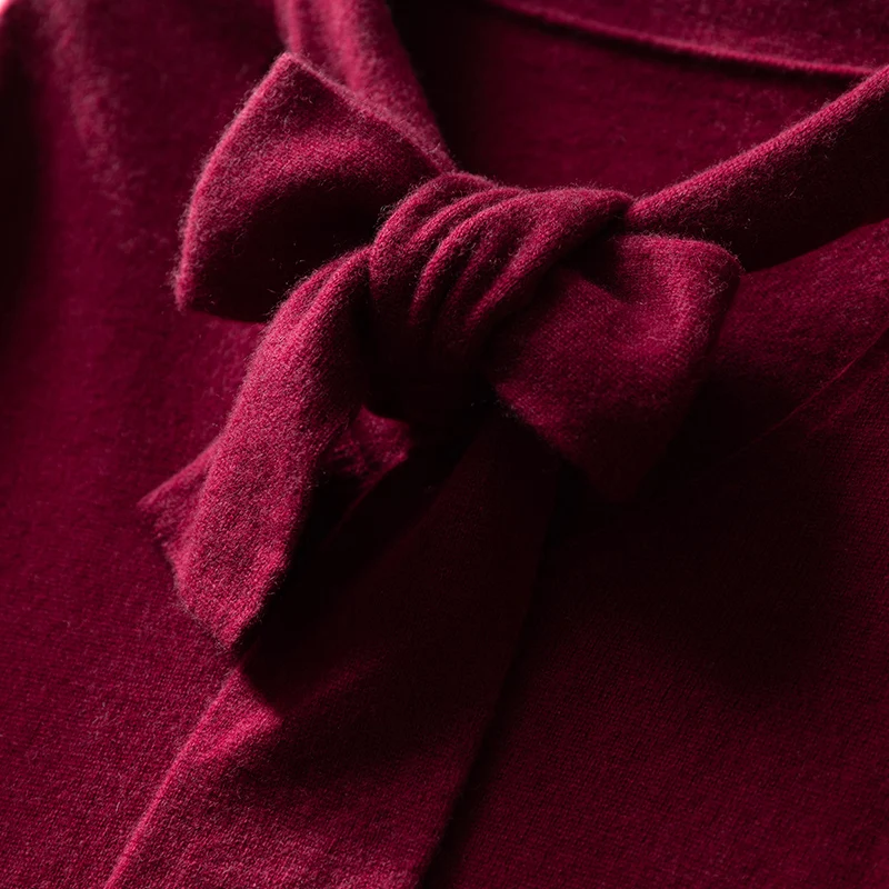 

Unibody Knitting Women 35% Cashmere Scarf Collar Full Sleeve Pullover Ribbon Super Comfy Warm Seamless Wool Sweater 2020 Jumper