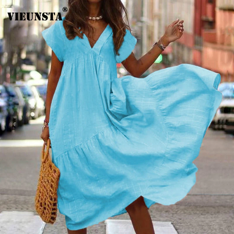 Женское асимметричное пляжное длинное платье с V образным вырезом повседневное и