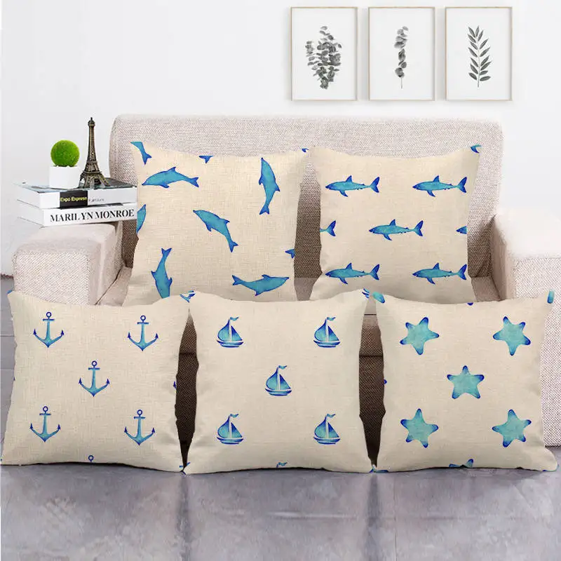 

One Side Print Cushion Cover Throw Pillow Case for Home Sofa Seat Cute Vintage Decoration 45X45cm Customs Made Fish