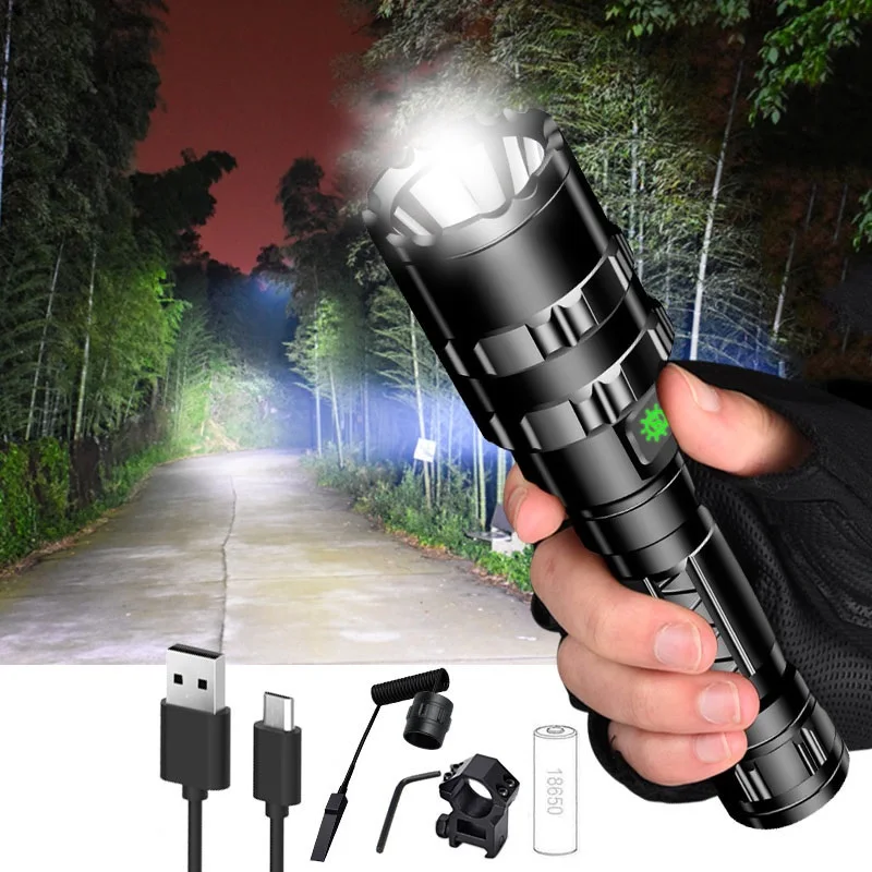 

1600Lumen Led Flashlight Tactical Hunting Rifle Lantern Outdoor Portable Spotlight Flashlight Torch+18650+Charger+Rfile Mount