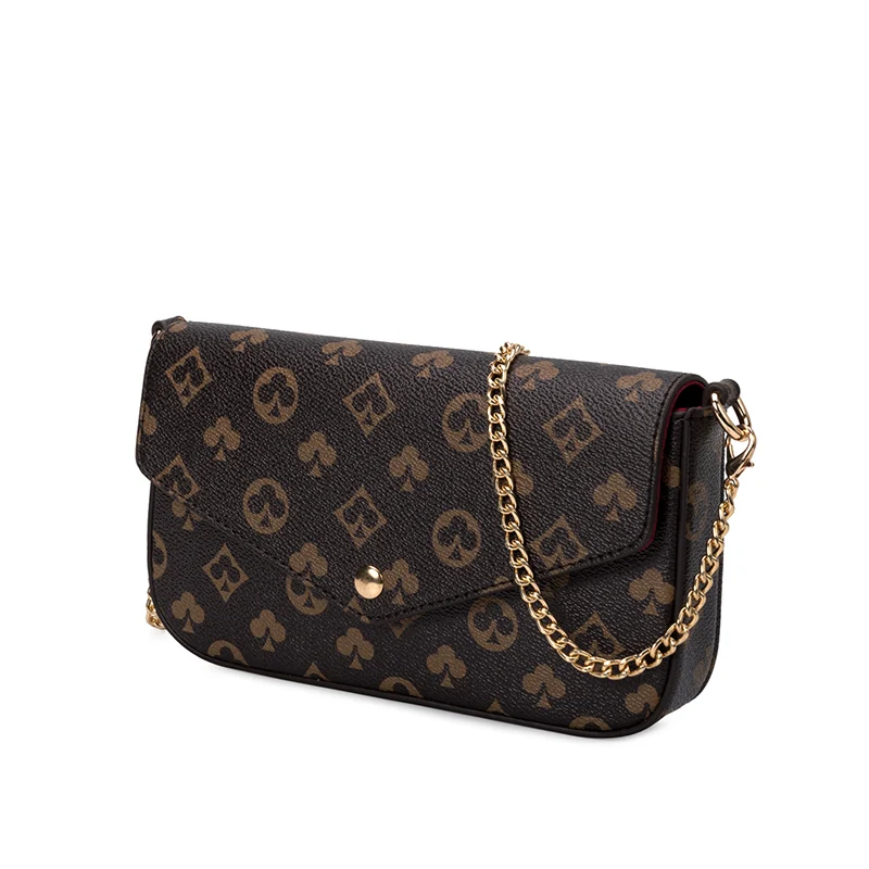 

New 3-in-1 Printed European Shoulder Crossbody Bags Handbags Chain Small Bag Messenger Bag Tote Leather Clutch Wild Envelope Bag