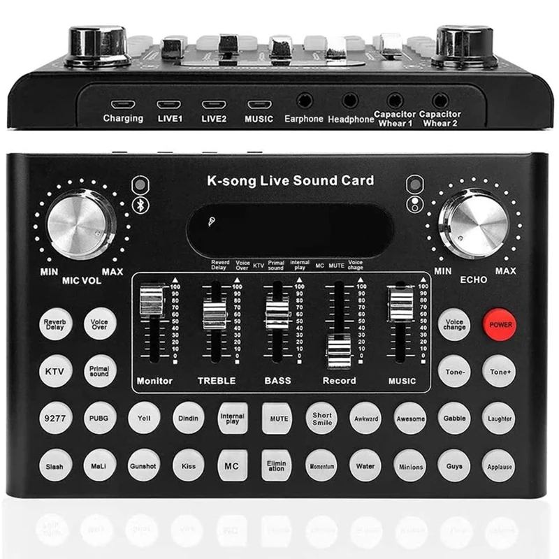 

Live Sound Card, Bluetooth Voice Changer Mini Sound Mixer Board, Multiple Sound Effects Audio for Music Recording