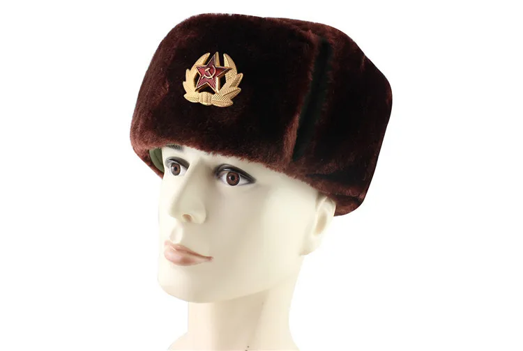 Советская армия, военный значок, Россия, ушанка, шапки-бомберы, летчик, охотник, шапка, зимняя, искусственный мех кролика, ушанка, мужские снежные шапки