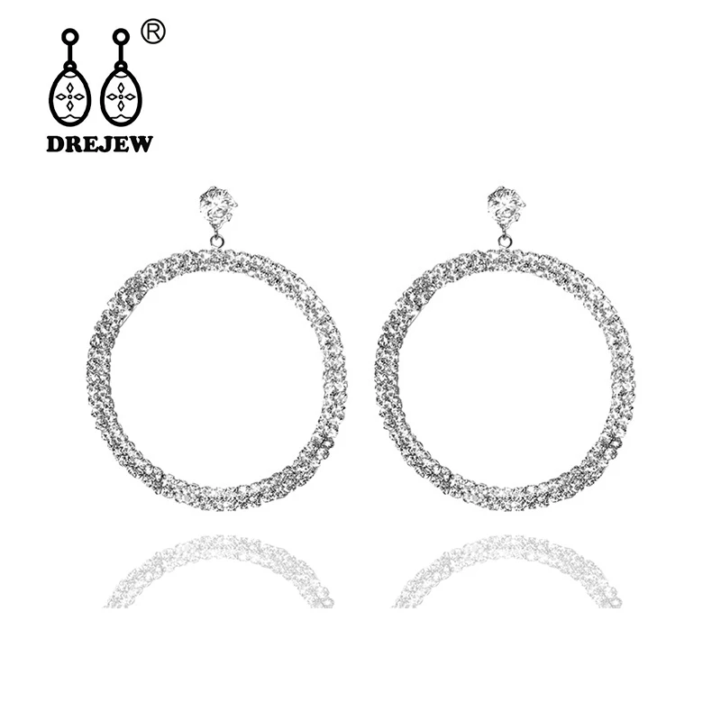 DREJEW Big Rose Gold Silver Circle Rhinestone Pearl Statement Earrings Christmas Fashion Hoop for Women Weddings HE456 | Украшения и