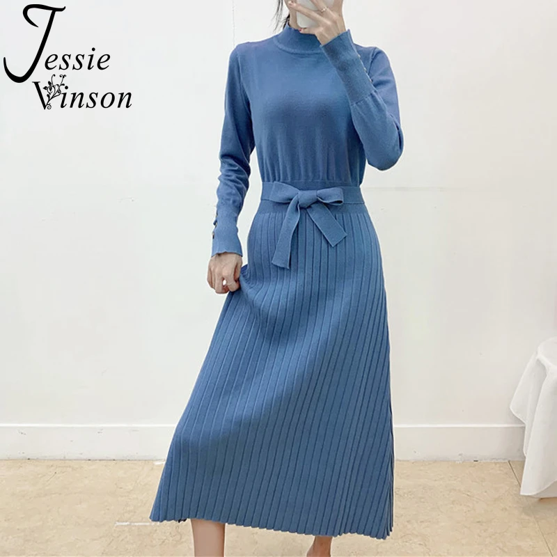Женское трикотажное платье Jessie Vinson длинное теплое свитер с высоким воротником и