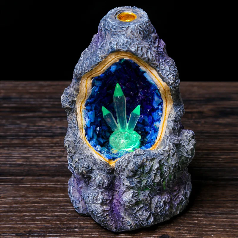 

Resin Incense Burner Smoke Waterfall Backflow Censer Holder Decor Aromatherapy Furnace Aromatic Home Office Craft With LED Ligh
