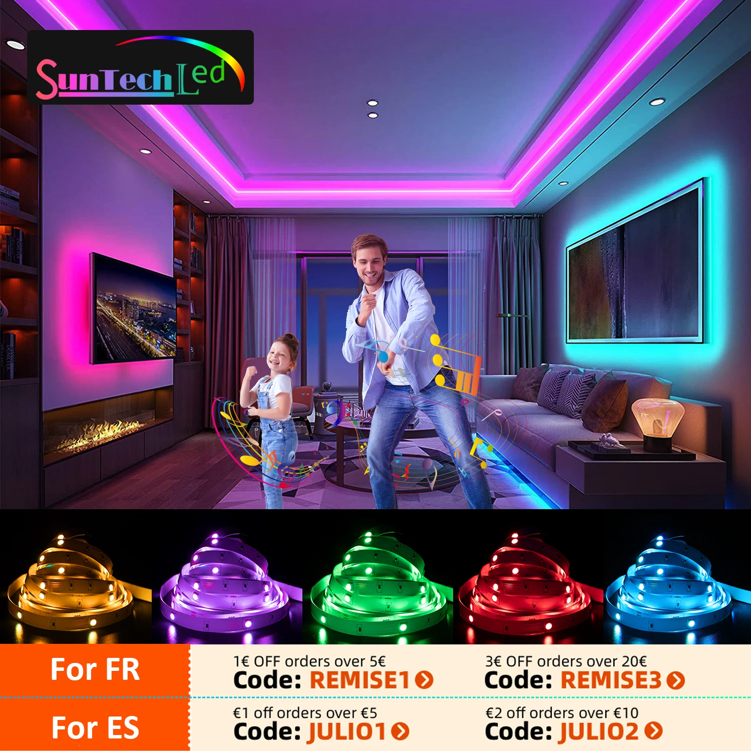 Suntech Светодиодная лента музыкальная 5 30 м SMD 5050 с Bluetooth дистанционное управление