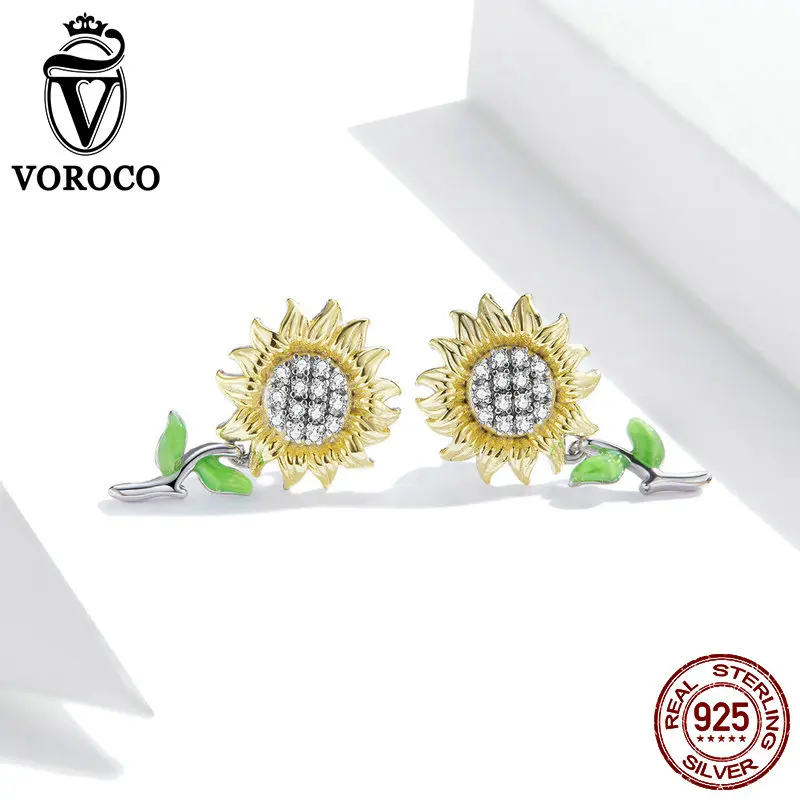 Серьги в виде подсолнуха из серебра 925 пробы серьги с кристаллами для женщин