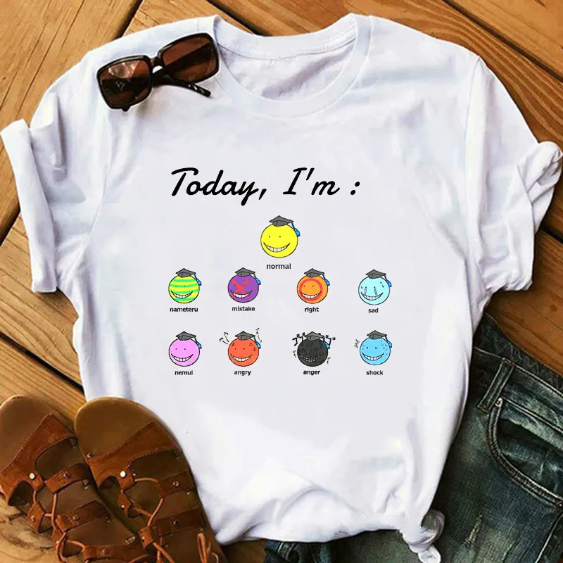 

today i'm Assassination Classroom letter print female t-shirt funny graphic tees women Koro Sensei bruh face t shirt femme