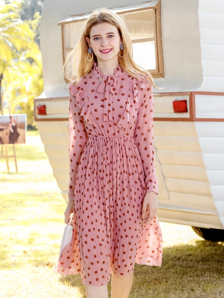 Женское шифоновое платье с цветочным принтом повседневное Плиссированное