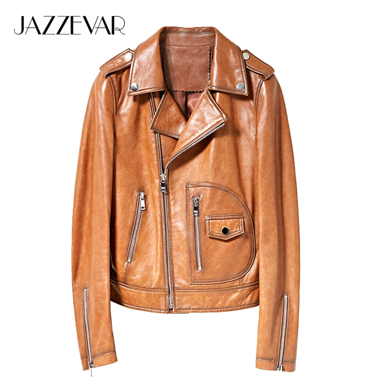 JAZZEVAR 2023 New High Fashion Street Women Real Sheep Skin Leather Jacket Oil wax Genuine Leather Slim fit Motorcycle Jackets