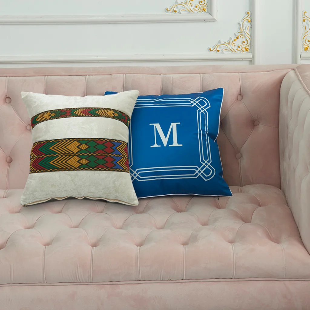 Квадратная льняная наволочка для дивана чехол подушки золотой бархат этнический