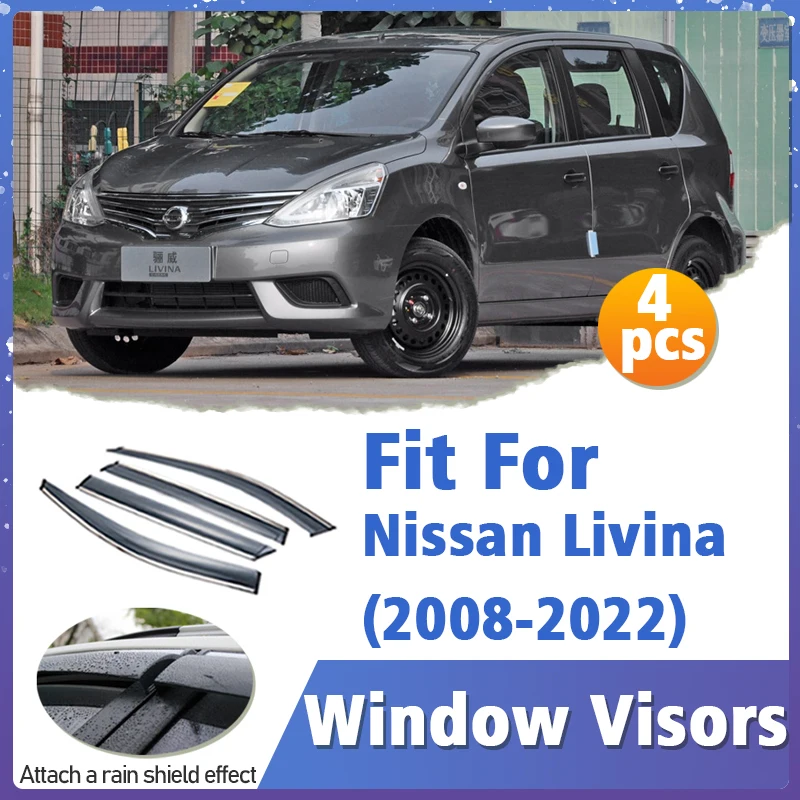 Window Visor Guard for Nissan Livina 2008-2022 Vent Cover Trim Awnings Shelters Protection Sun Rain Deflector Auto Accessories