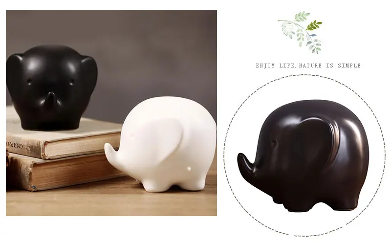 Brieff Lucky Feng Shui Elegant Elephant Trunk Statue Ceramic White Figurine Crafts Ornaments for Home Office Desktop Decor Gift |