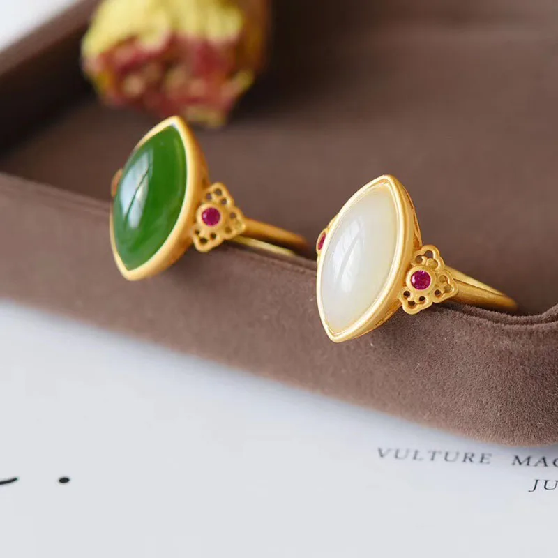 

Natural white green jade rings jade ring with 925 sterling silver ring electroplated 18k gold jadeite jade jewelry gold ring 925