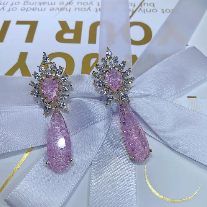 

Bursting crystal earrings women exquisite temperament high sense light luxury pink green earrings