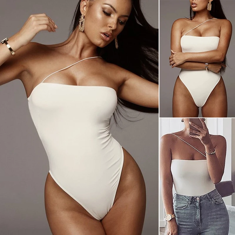 

Women's Jumpsuit Sexy Halter One Shoulder Halter Basic White
