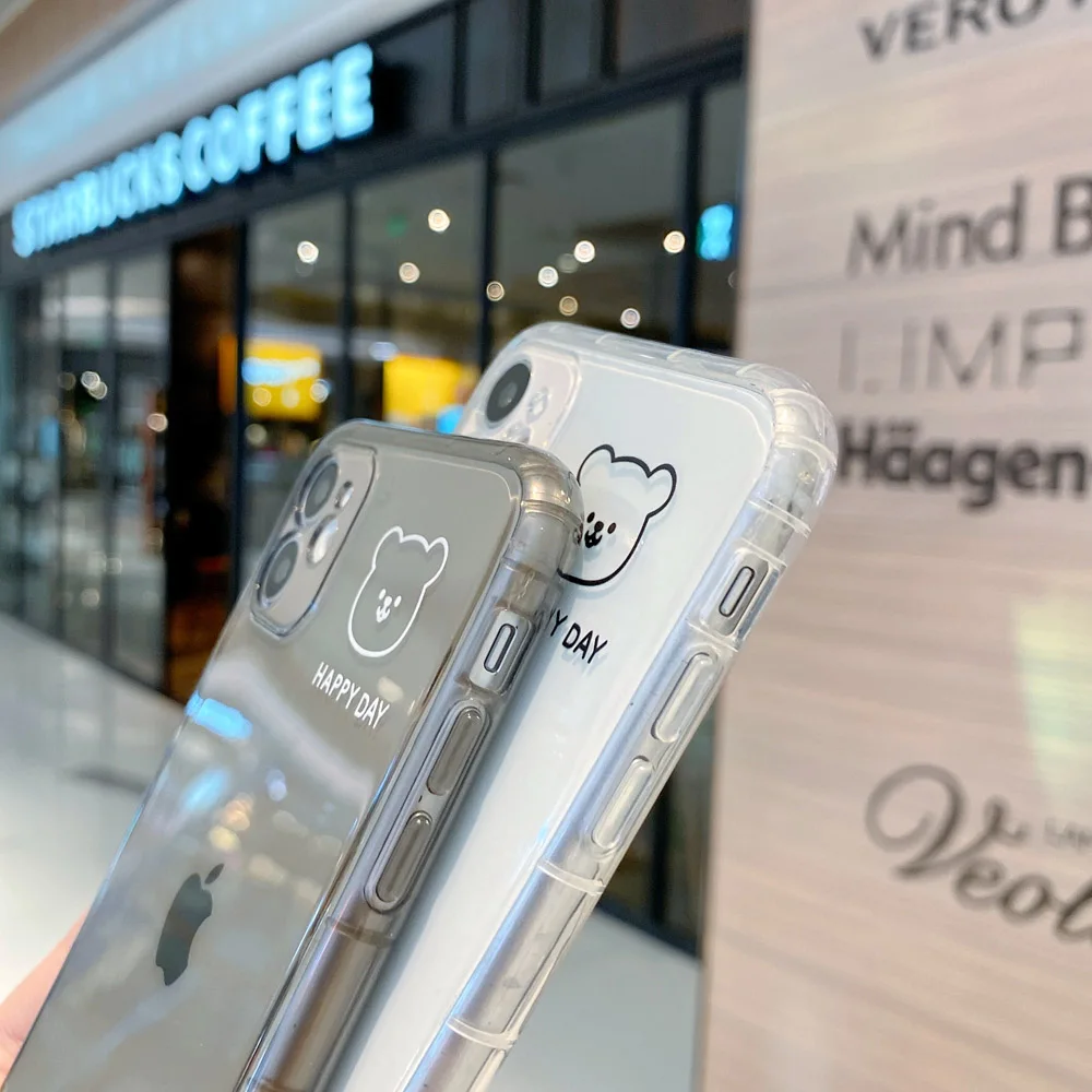 

Cartoon Bear Cute Boy Clear Phone Case for 12 11 Pro Max Xs X 7 8 Plus SE 2020 XR Transparent Shockproof Soft Silicone Case