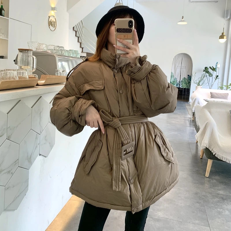 

New White Duck Down Parkas Coat Winter Clothes Women 2020 Korean Style Collar Thickened Outwear With Sashes female Jacket Coats