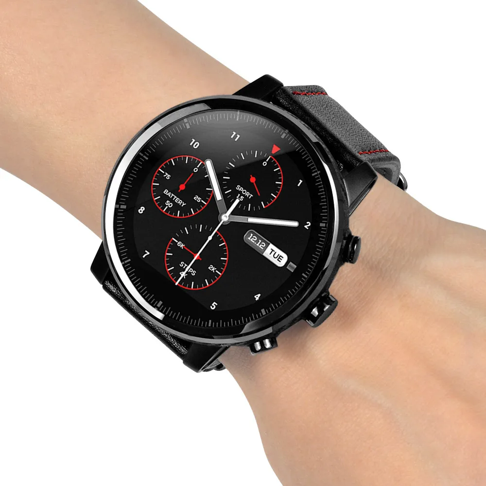 Сменный кожаный ремешок в стиле ретро для часов Huami Amazfit 2/2S 22 мм быстросъемный