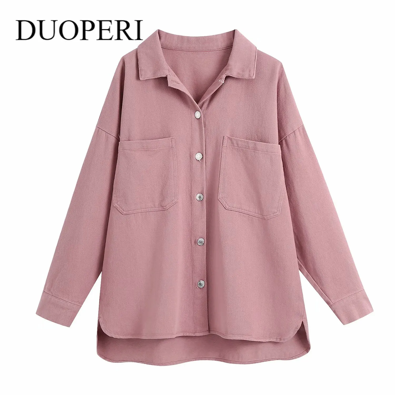 

Женская джинсовая куртка DUOPERI, однобортная винтажная рубашка с отложным воротником, с карманами, 2021