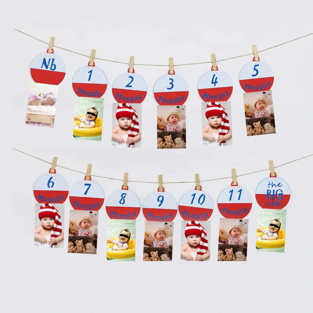 Рыболовная Тема 12 месяцы фоторамка баннер для ребенка на первый день рождения