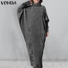Женское весенне-осеннее платье 2022 VONDA, винтажное повседневное длинное платье с длинным рукавом для вечерние, зимнее женское платье