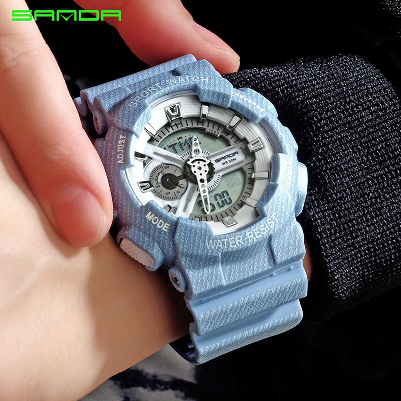 

SANDA Новые элегантные женские и мужские кварцевые светодиодные цифровые часы, пара роскошных бизнес-спортивных стильных модных водонепроницаемых Relogio Feminno