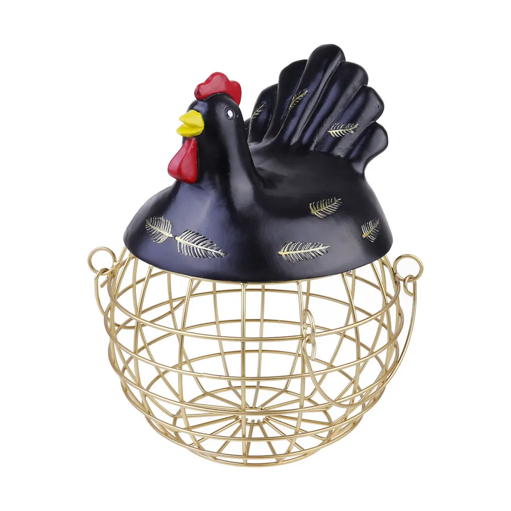 

Creative Iron Art Eggs Storage Basket Chicken Shape Egg Holder Household Fruit Container (Blank)