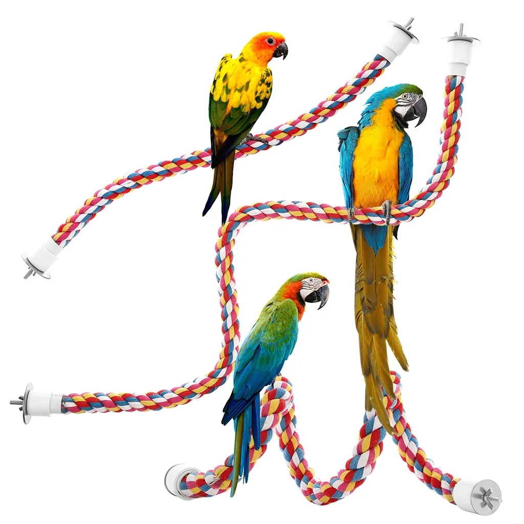 

Parrot Bird Standing Toys Cotton Rope Colorful Toy Chew Perches Staion Bar For Bird Cage Cotton Rope Accessories Supplies