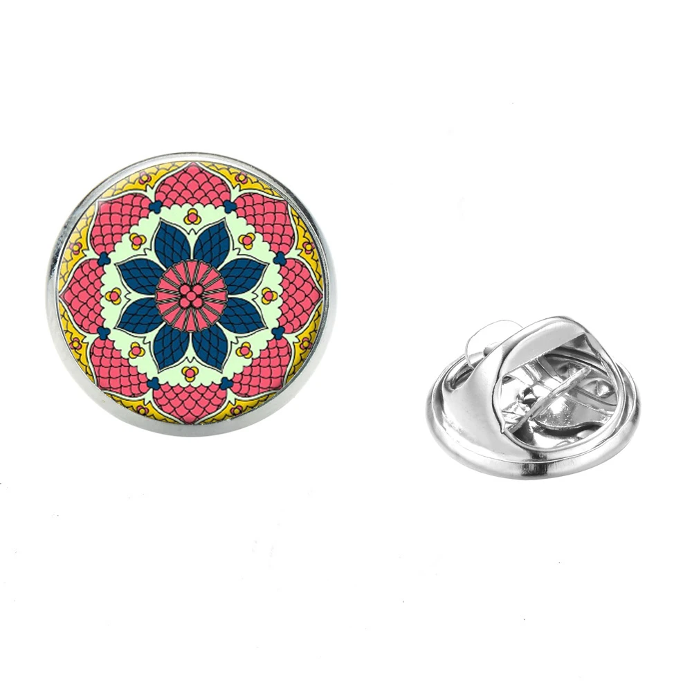 Классический синий Мандала Сакральная геометрические Броши Ом Индии символ йоги