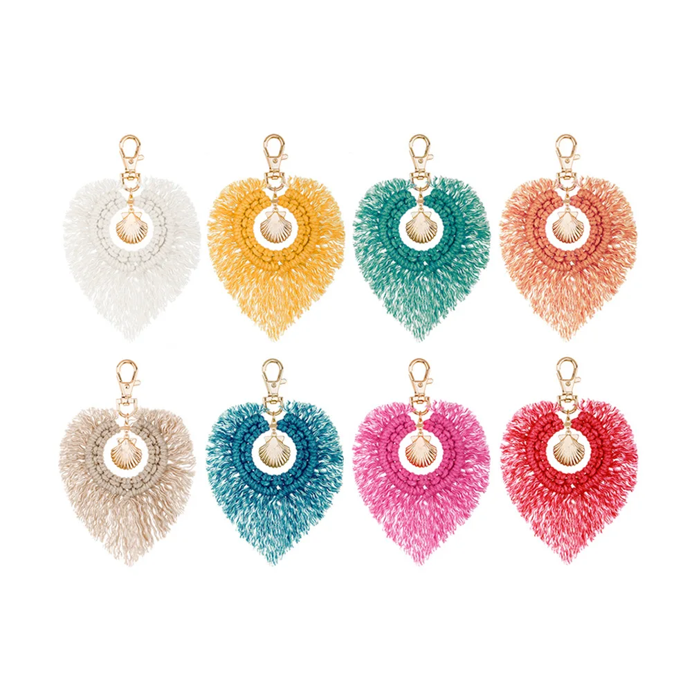 

Fashion Jewelry Fanshaped Keychain Women Bag Decoration Accessories Bohemian Car Pendant Shell Tassel Pompom Beaded Key chains