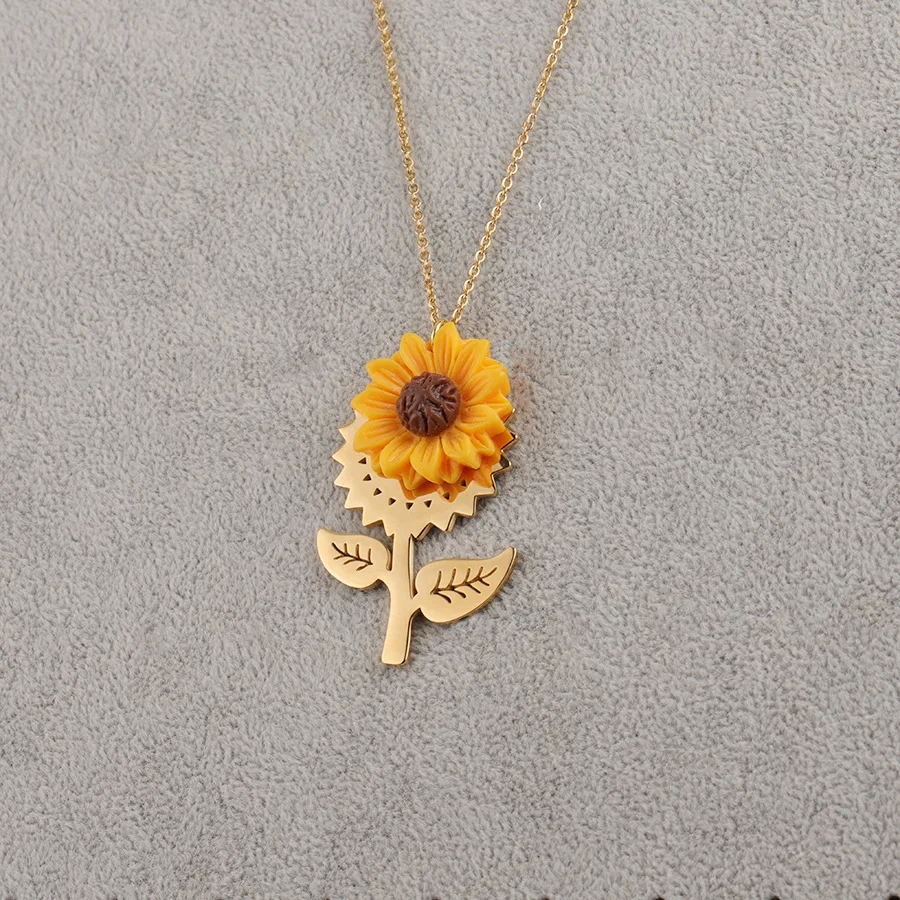 

Mirror Finished Stainless Steel Taiyanghua Accessories Sunflower Pendant Necklace Gold Sunflower Pendant Clavicle Necklace