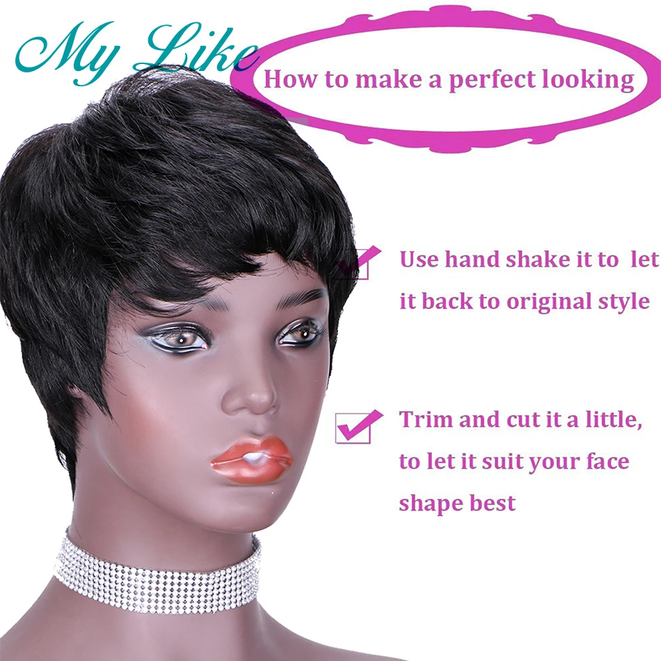 Short Pixie Cut Wig Human Hair Wigs for Black Women Brazilian Remy Pixie Wigs Cheap Wavy Short Human Hair Wigs Full Machine Wigs enlarge