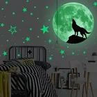 Новинка светящаяся Луна земля Волк Луна Звезда точка Настенная Наклейка для детской гостиной творческая флуоресцентная наклейка s