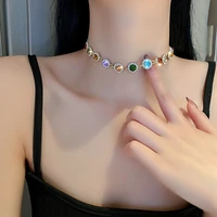 fyuan geometric colorful crystal choker necklaces for women clavicle chain necklaces jewelry bijoux