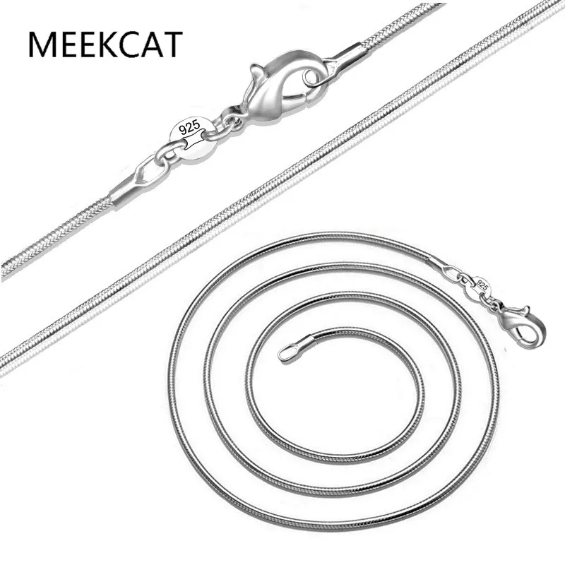 

40cm-60cm Tiny Real 925 Sterling Silver 1MM/2MM Slim Round Snake Chain Choker Necklace Women Fine Jewelry Collier Collares Gift