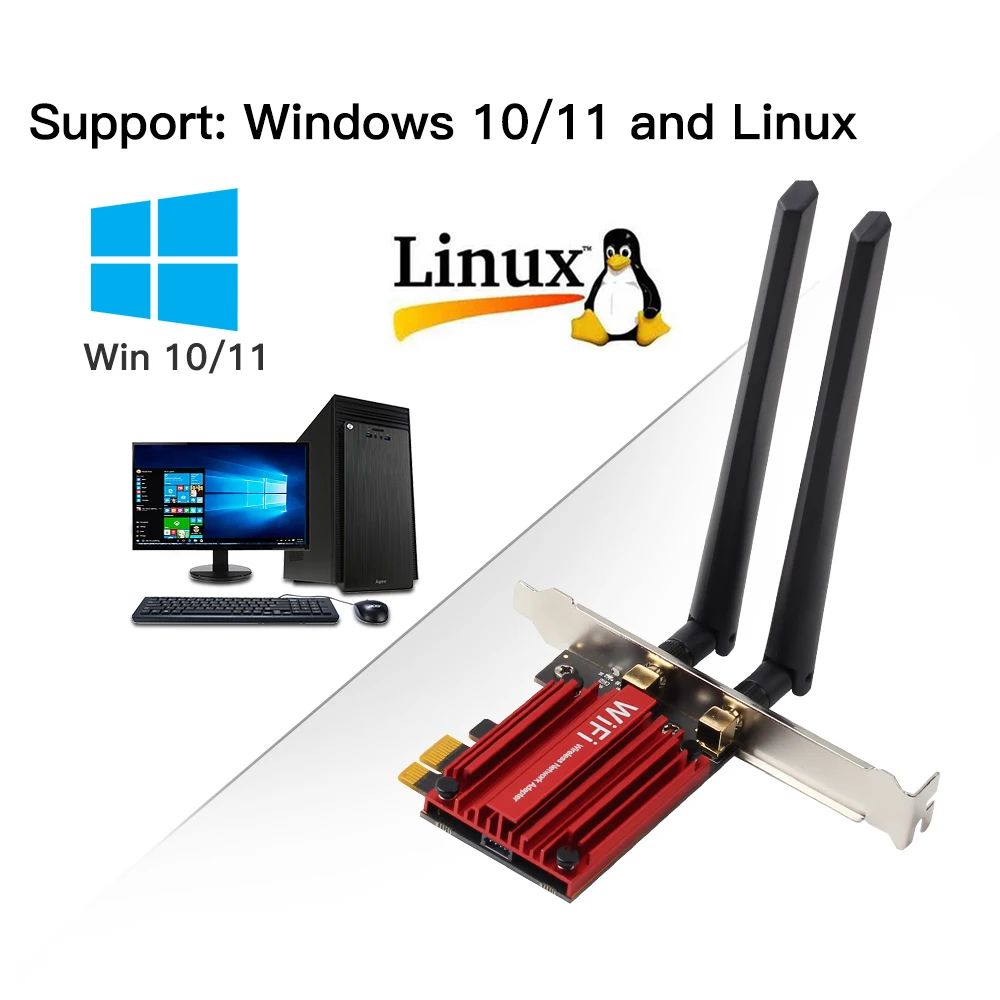 6 ГГц трехдиапазонный Intel AX210 5374 Мбит/с Wi-Fi 6E для Bluetooth 5 2 PCIE беспроводной сетевой