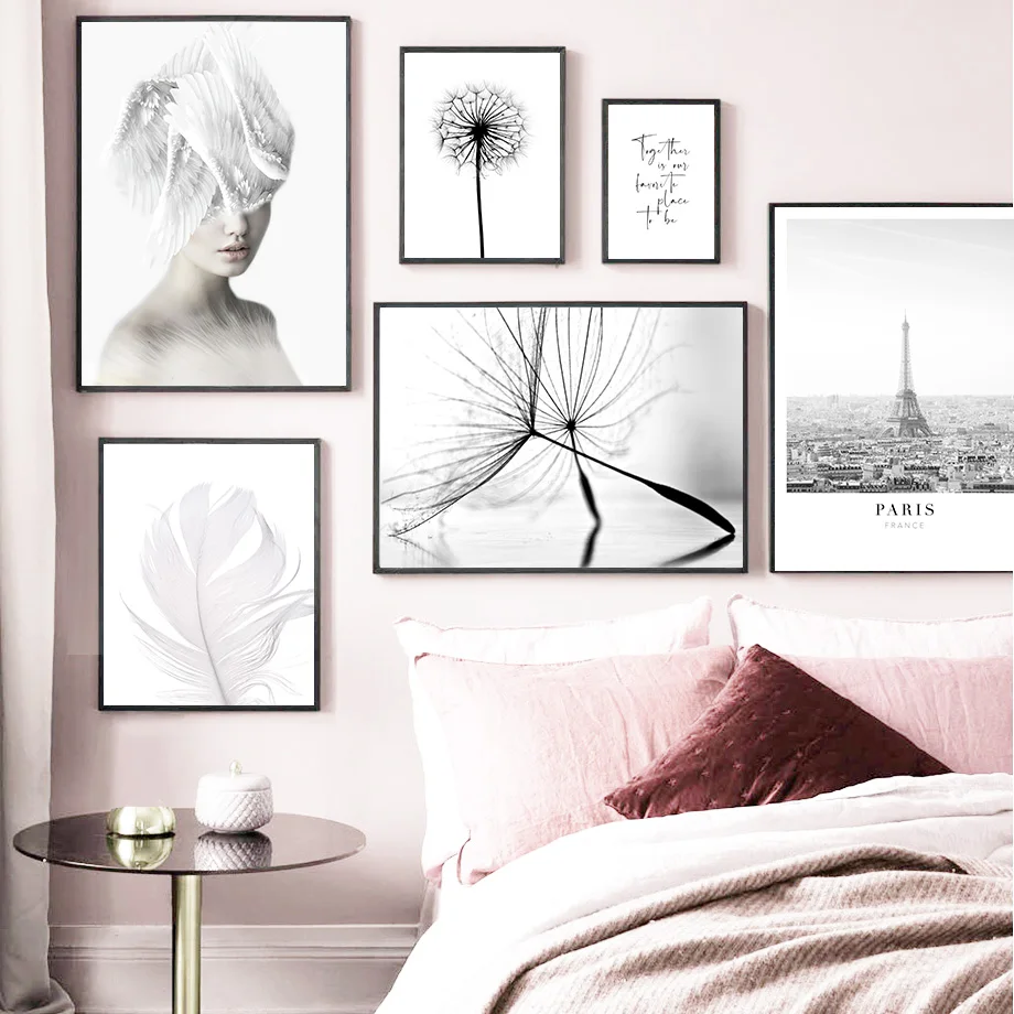 

Girl Dandelion White Feather Quotes Tower Wall Art Canvas Painting Nordic Posters And Prints Wall Pictures For Living Room Decor