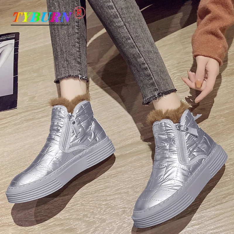 

Женские зимние теплые ботинки на молнии, плюшевые ботинки из искусственной кожи на меху, модная повседневная водонепроницаемая обувь на пл...