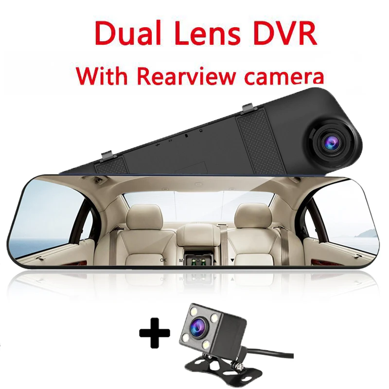 Dual lens Dvr Dash камера, Автомобильный видеорегистратор 4,3, белое Автомобильное зеркало заднего вида, цифровой видеорегистратор, авто регистратор, видеокамера FHD 1080 P, камера заднего вида - Название цвета: Dual lens Dvr