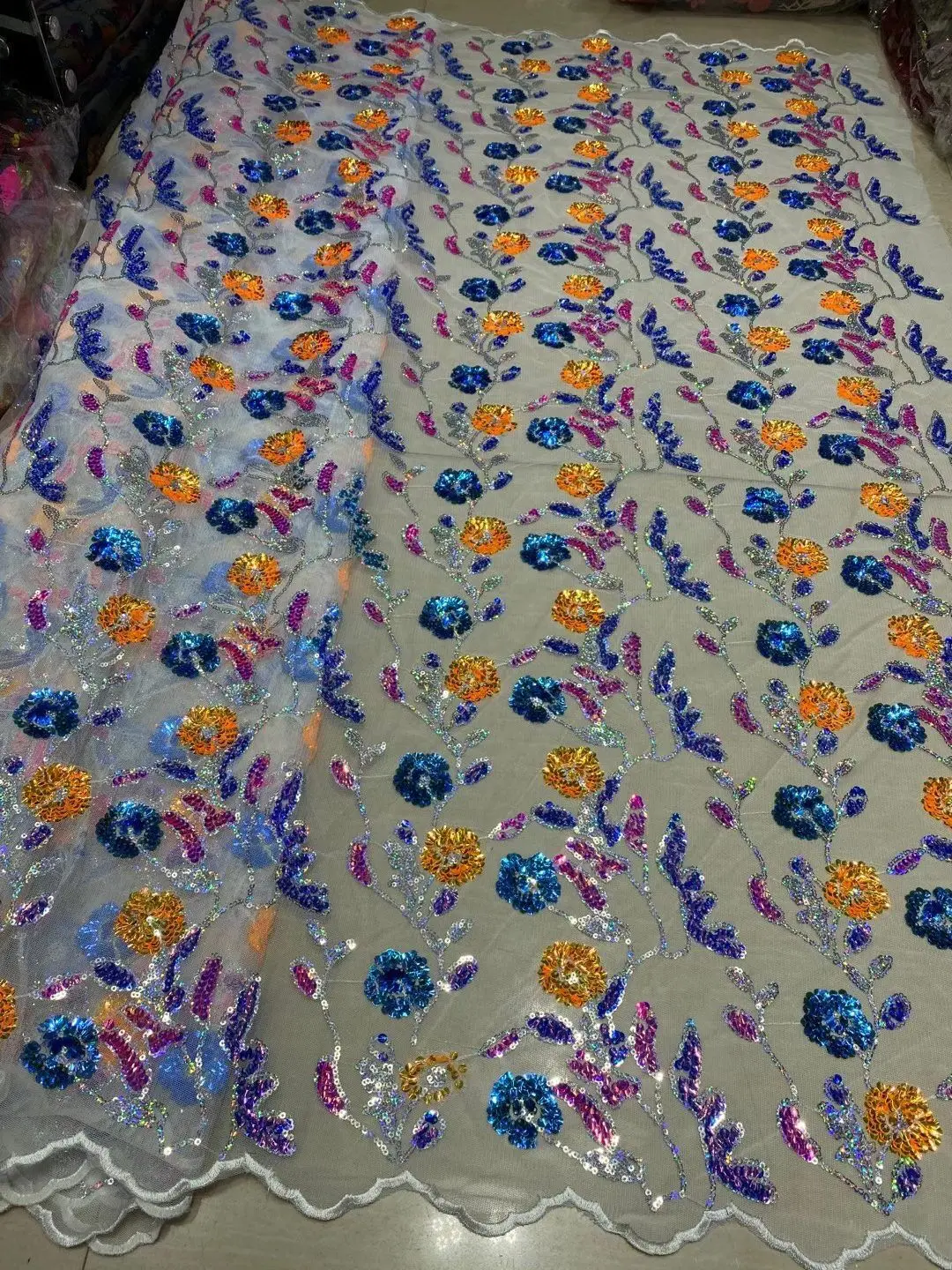 Оптовая цена Высококачественная кружевная ткань с блестками вышивка тюль