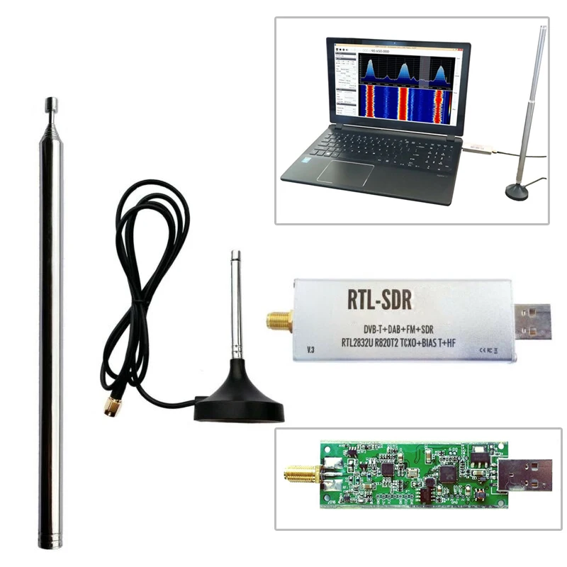 V3 RTL2832U тюнер 1PPM TCXO SMA радио с определенным по телескопической антенной R820T2
