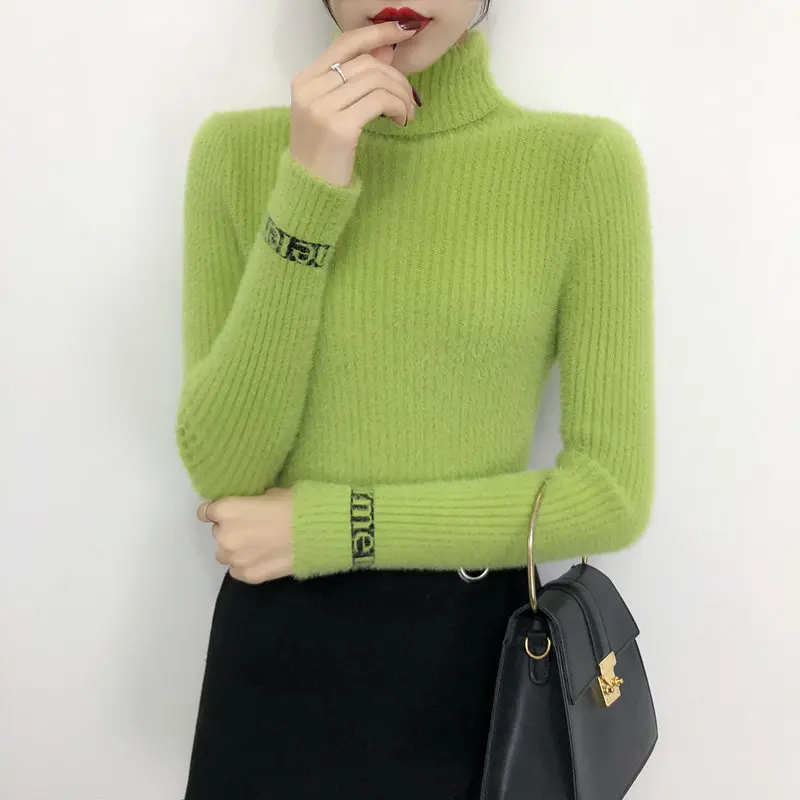 Свитер женский из искусственной норки теплая водолазка толстый свитер в