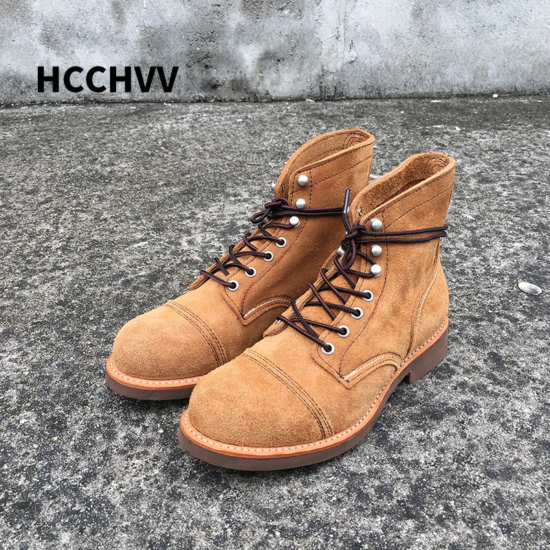 Мужские Винтажные ботинки Goodyear красные дизайнерские рабочие из натуральной