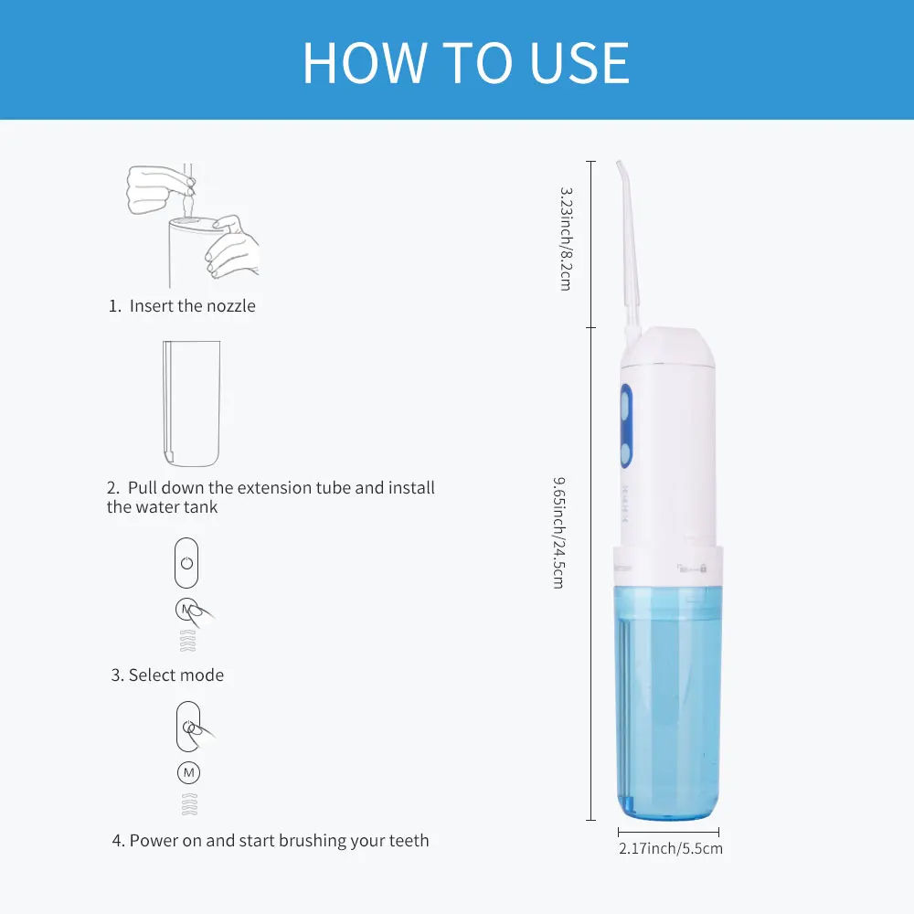 Irrigator Water Flosser Cordless ortable Rechargeable Oral With 4 Modes Nose Clean IPX7 5 Jet Tips | Бытовая техника